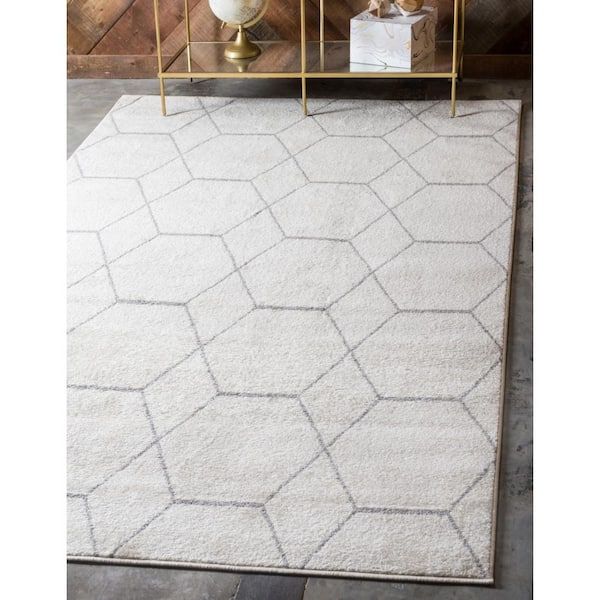 Stylewell Trellis Frieze Ivory/gray 9 Ft. X 12 Ft. Geometric Area Rug  3140892 – The Home Depot With Frieze Square Rugs (Photo 12 of 15)