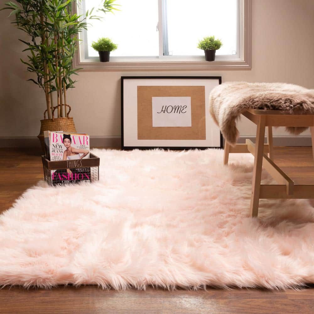 Super Area Rugs Serene Silky Faux Fur Fluffy Shag Rug Light Pink 5' X 7'  Sar Ser01 Light Pink 5x7 – The Home Depot For Pink Soft Touch Shag Rugs (Photo 8 of 15)