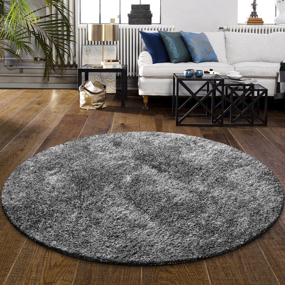 Superior Hand Tufted Plush Solid Shag Indoor Area Rug – Overstock –  18214765 | Indoor Area Rugs, Round Shag Rug, Black Area Rugs Within Solid Shag Round Rugs (View 5 of 15)