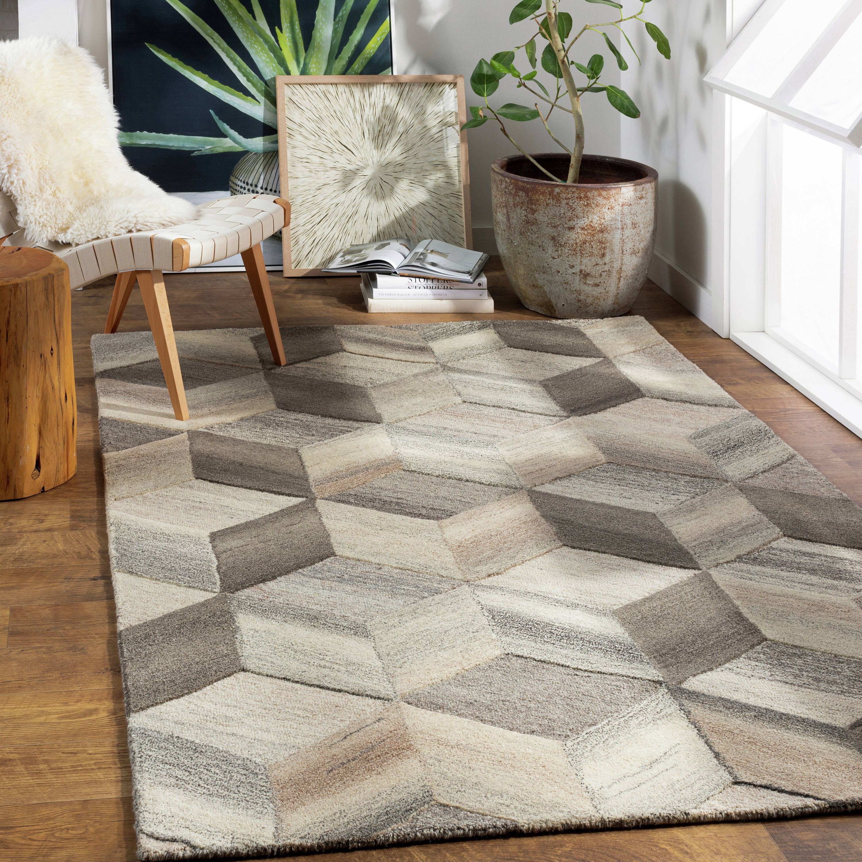Surya 8 X 8 Wool Taupe Square Indoor Geometric Mid Century Modern Area Rug  In The Rugs Department At Lowes Pertaining To Modern Square Rugs (Photo 12 of 15)