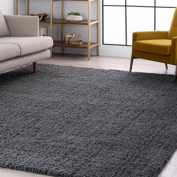 Tayse Rugs Heavenly Shag Solid Dark Gray 5 Ft. X 8 Ft (View 13 of 15)