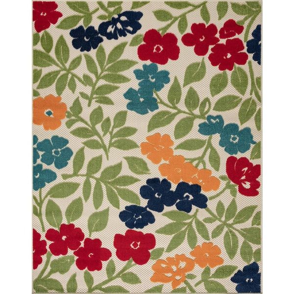 Tayse Rugs Oasis Floral Multi Color 8x10 Indoor/outdoor Area Rug Oas1501  8x10 – The Home Depot Intended For Multi Outdoor Rugs (View 4 of 15)