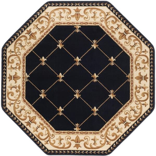 Tayse Rugs Sensation Border Black 6oct Octagon Ft. Indoor Area Rug Sns4883  6oct – The Home Depot Within Octagon Rugs (Photo 9 of 15)