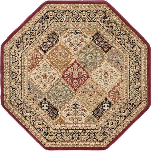 Tayse Rugs Sensation Border Red 6oct Octagon Ft. Indoor Area Rug Sns4770  6oct – The Home Depot In Octagon Rugs (Photo 3 of 15)