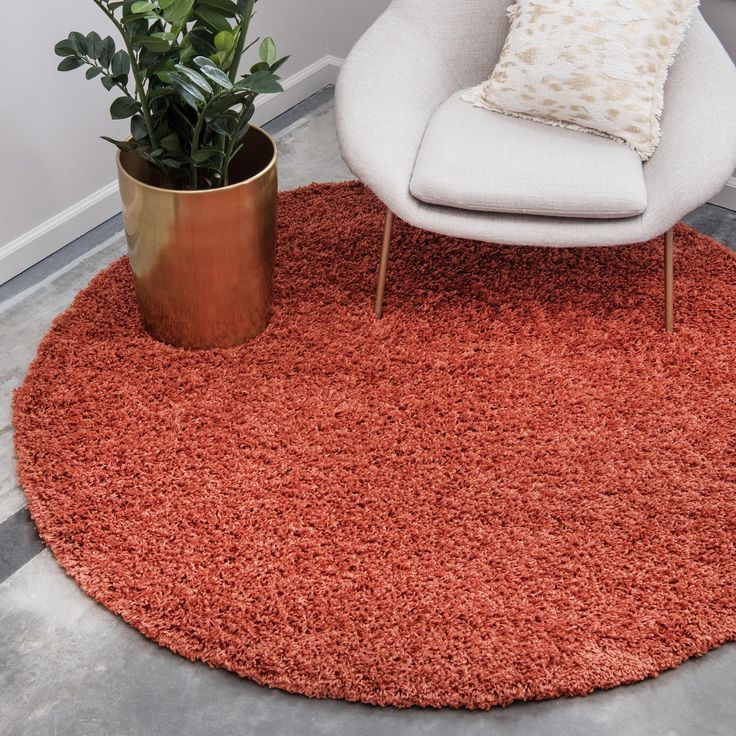 Terracotta 6' X 6' Solid Shag Round Rug | Area Rugs, Shag Area Rug, Orange  Area Rug With Regard To Solid Shag Round Rugs (View 8 of 15)
