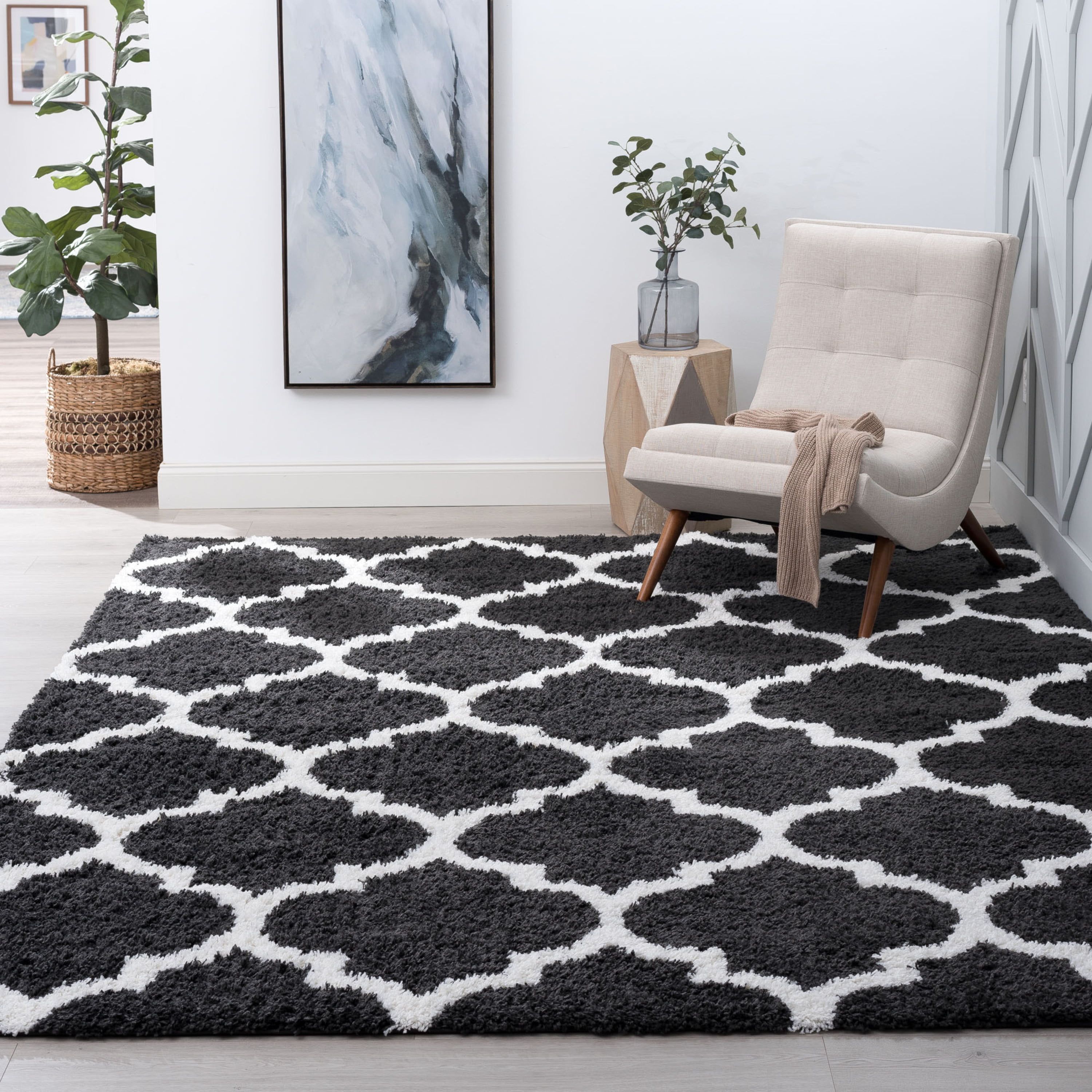 Transitional 9x12 Area Rug Shag Thick (8'9'' X 12'2'') Geometric Dark Gray,  White Living Room Easy To Clean – Walmart Within Dark Gray Rugs (View 14 of 15)