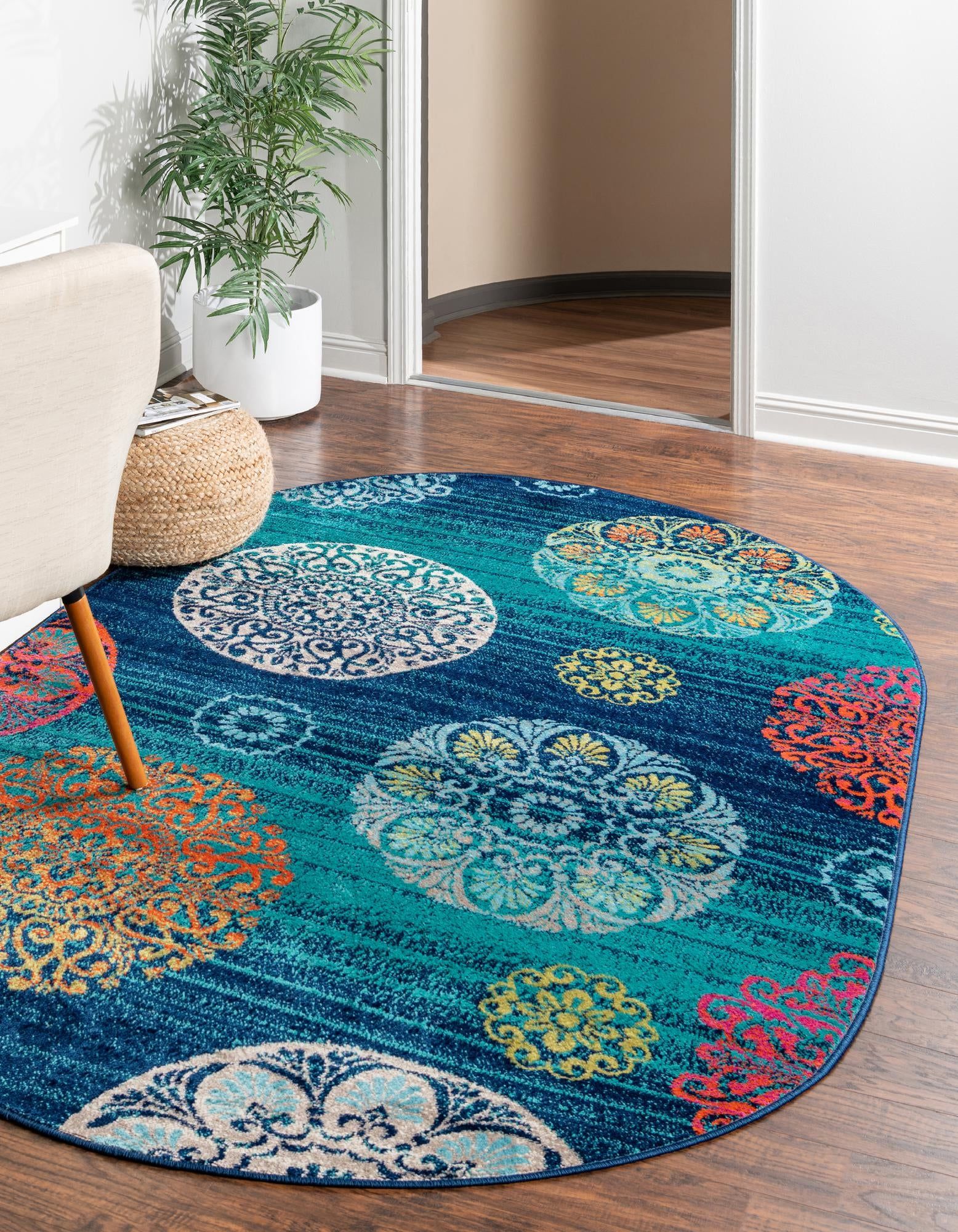 Unique Loom Aromi Azalea Rug Navy Blue/ivory 5' 3" X 8' Oval Botanical  Transitional Perfect For Dining Room Bed Room Kids Room Play Room –  Walmart Pertaining To Botanical Oval Rugs (View 10 of 15)