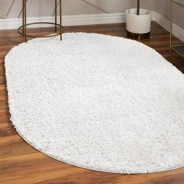 Unique Loom Davos Shag Ivory 5 Ft. X 8 Ft. Oval Area Rug 3153339 – The Home  Depot Throughout Shag Oval Rugs (Photo 11 of 15)