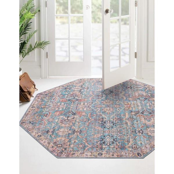 Unique Loom Nostalgia Katie Blue 8 Ft. Octagon Area Rug 3177852 – The Home  Depot Intended For Octagon Rugs (Photo 15 of 15)