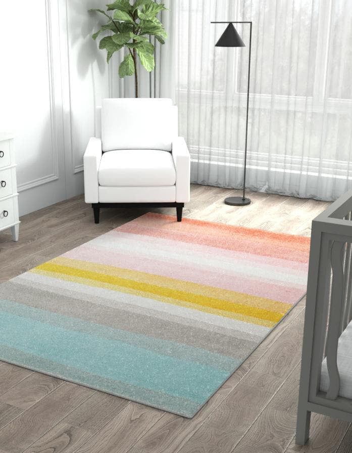 Unique Loom Pastel Abstract Rainbow Whimsy Kids Rug Multi/ivory 2' 2" X 2'  11" Rectangle Stripes Kids Perfect For Living Room Bed Room Dining Room  Office – Walmart With Regard To Pink Whimsy Kids Round Rugs (View 6 of 15)