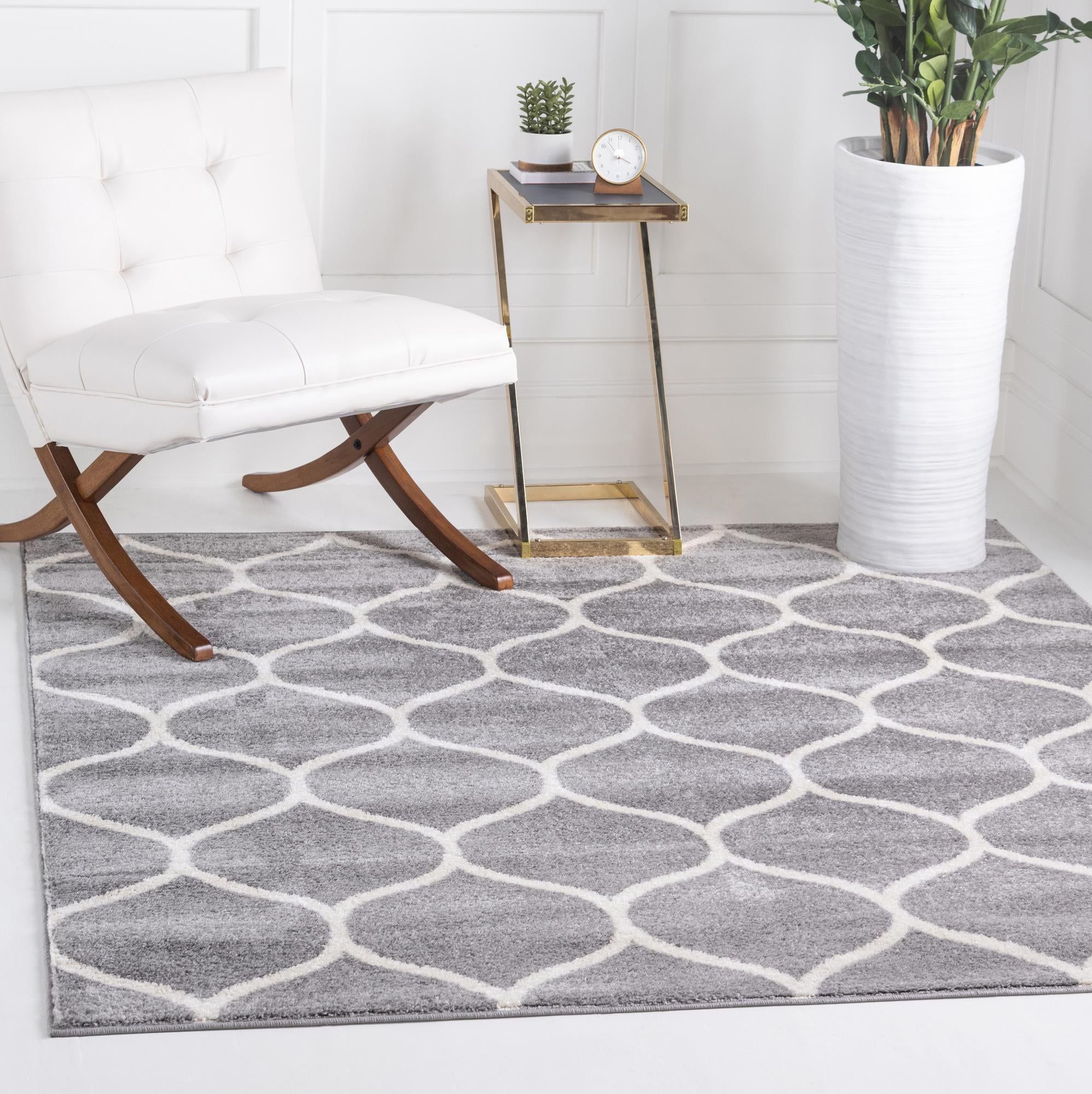Unique Loom Rounded Trellis Frieze Rug Light Gray/ivory 7' 1" Square  Trellis Traditional Perfect For Dining Room Living Room Bed Room Kids Room  – Walmart Regarding Frieze Square Rugs (Photo 2 of 15)