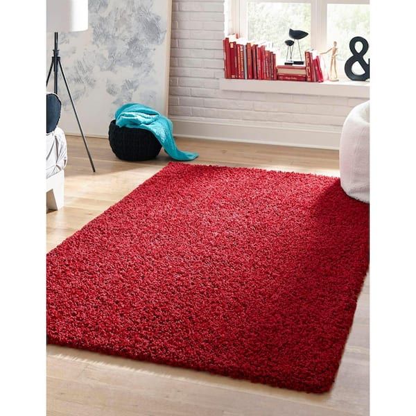Unique Loom Solid Shag Cherry Red 8 Ft. X 10 Ft. Area Rug 3136665 – The  Home Depot Regarding Solid Shag Rugs (Photo 14 of 15)
