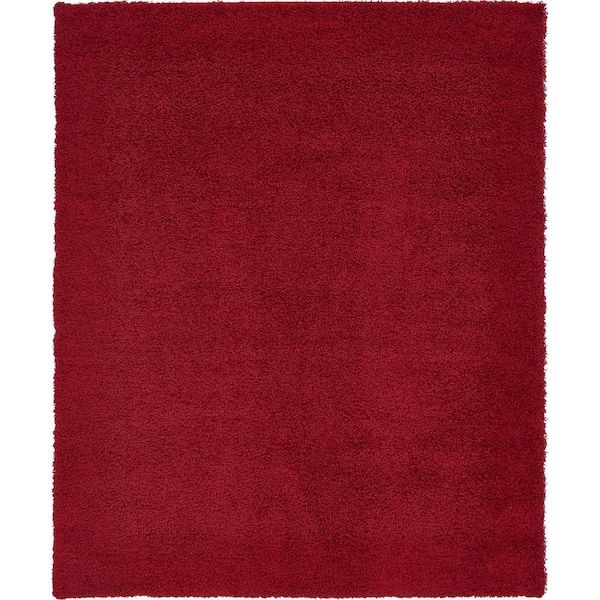 Unique Loom Solid Shag Cherry Red 8 Ft. X 10 Ft. Area Rug 3136665 – The  Home Depot Within Red Solid Shag Rugs (Photo 9 of 15)