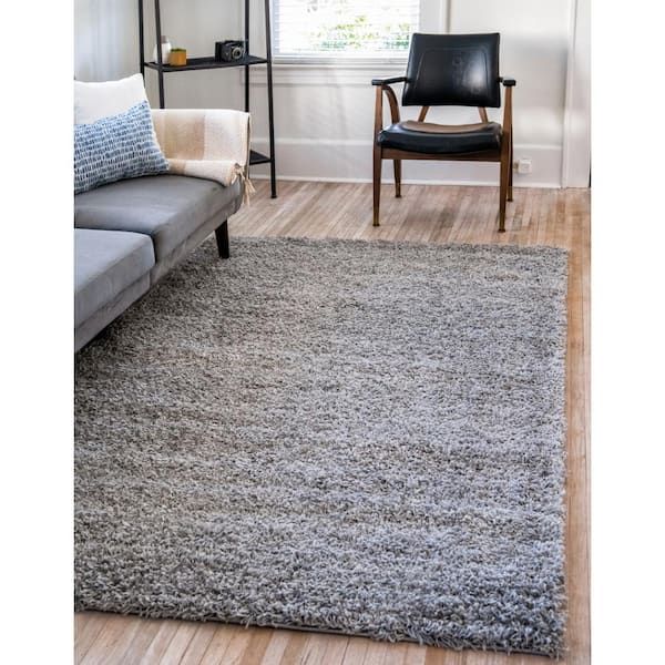 Unique Loom Solid Shag Cloud Gray 8 Ft. X 11 Ft. Area Rug 3126196 – The  Home Depot In Solid Shag Rugs (Photo 5 of 15)