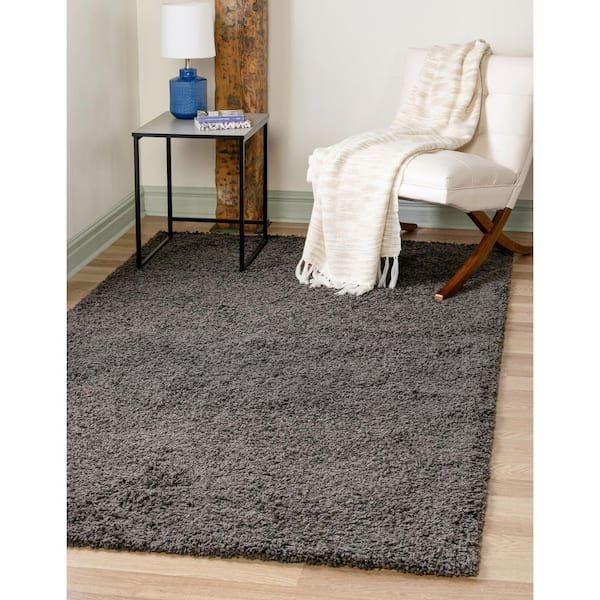 Unique Loom Solid Shag Graphite Gray 8 Ft. X 10 Ft. Area Rug 3136653 – The  Home Depot With Solid Shag Rugs (Photo 2 of 15)