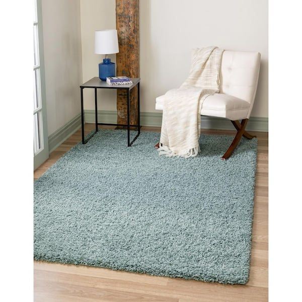 Unique Loom Solid Shag Slate Blue 9 Ft. X 12 Ft. Area Rug 3127978 – The  Home Depot Within Solid Shag Rugs (Photo 5 of 15)