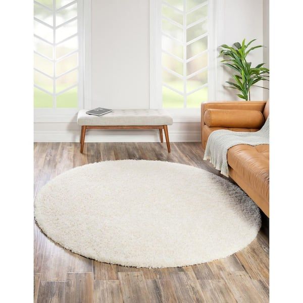 Unique Loom Solid Shag Snow White 8 Ft. Round Area Rug 3128131 – The Home  Depot Regarding Solid Shag Round Rugs (Photo 9 of 15)