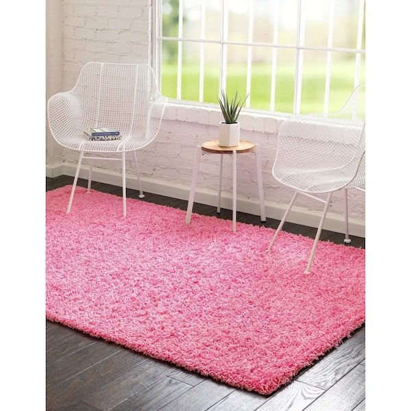 Unique Loom Solid Shag Taffy Pink 8 Ft. X 10ft. Area Rug 3136657 – The Home  Depot Within Pink Soft Touch Shag Rugs (Photo 15 of 15)