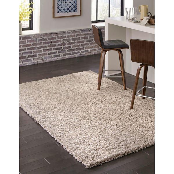 Unique Loom Solid Shag Taupe 8 Ft. X 10 Ft. Area Rug 3136659 – The Home  Depot Intended For Solid Shag Rugs (Photo 3 of 15)