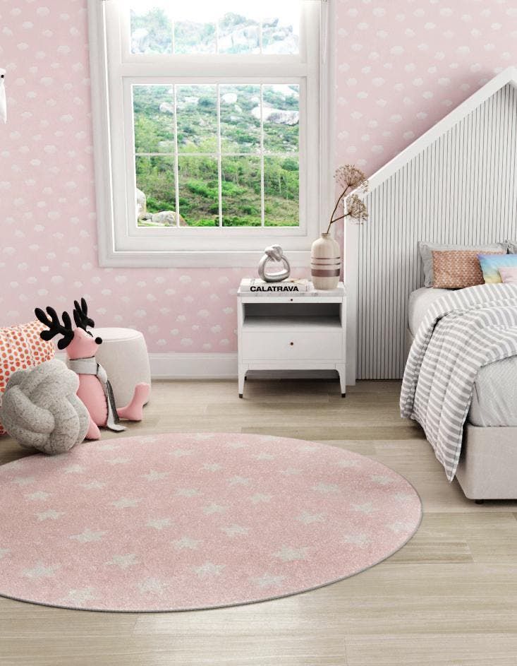 Unique Loom Stars Whimsy Kids Rug Pink/ivory 5' 3" Round Stars Kids Perfect  For Dining Room Entryway Bed Room Kids Room – Walmart With Pink Whimsy Kids Round Rugs (Photo 3 of 15)