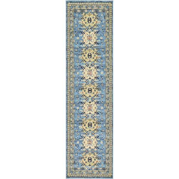 Unique Loom Taftan Oasis Light Blue 2' 7 X 10' 0 Runner Rug 3123443 – The  Home Depot With Regard To Light Blue Runner Rugs (View 3 of 15)