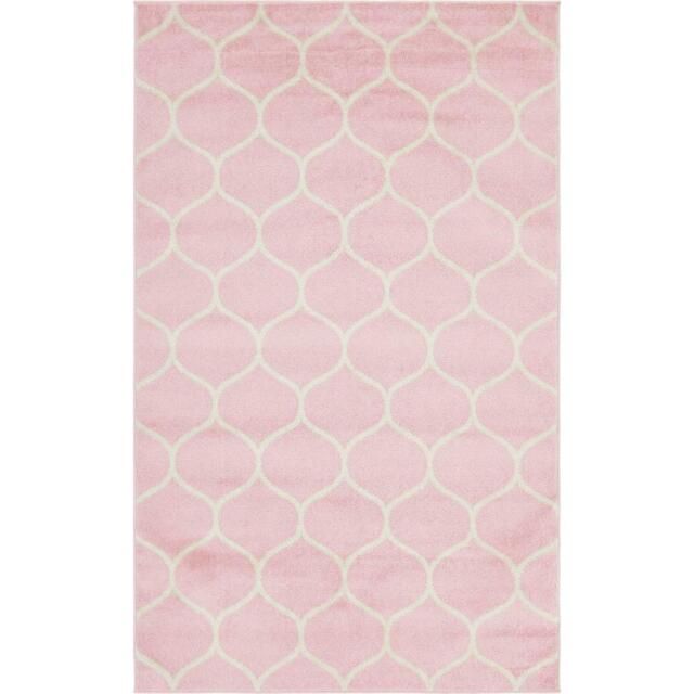 Unique Loom Trellis Frieze Collection Lattice 5' 0 X 8' 0 Rectangle Pink  For Sale Online | Ebay With Pink Lattice Frieze Rugs (View 7 of 15)