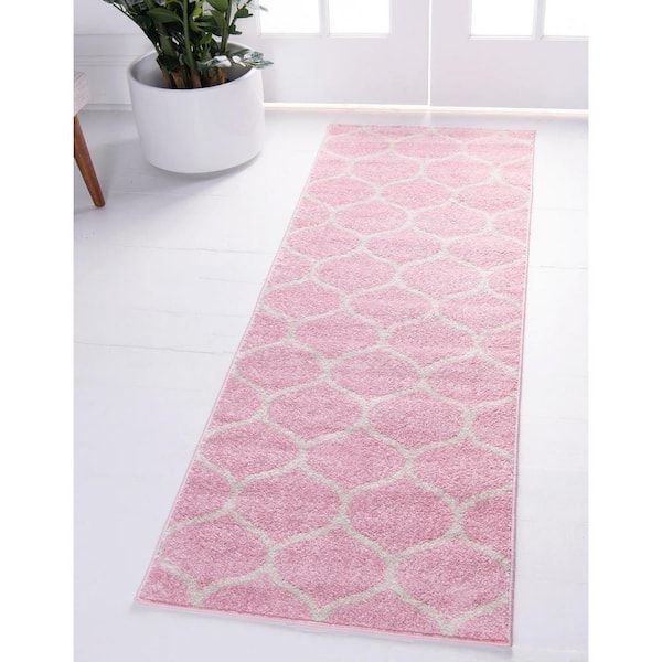 Unique Loom Trellis Frieze Rounded Light Pink 2 Ft. X 10 Ft. Area Rug  3151532 – The Home Depot In Pink Lattice Frieze Rugs (Photo 8 of 15)