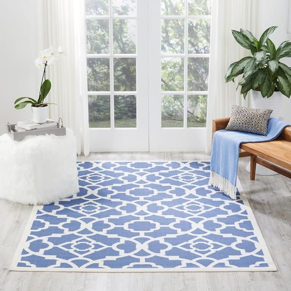 Waverly Lovely Lattice Lapis 5 Ft. X 7 Ft. Floral Farmhouse Indoor/outdoor  Patio Area Rug 147769 – The Home Depot Pertaining To Lattice Indoor Rugs (Photo 4 of 15)