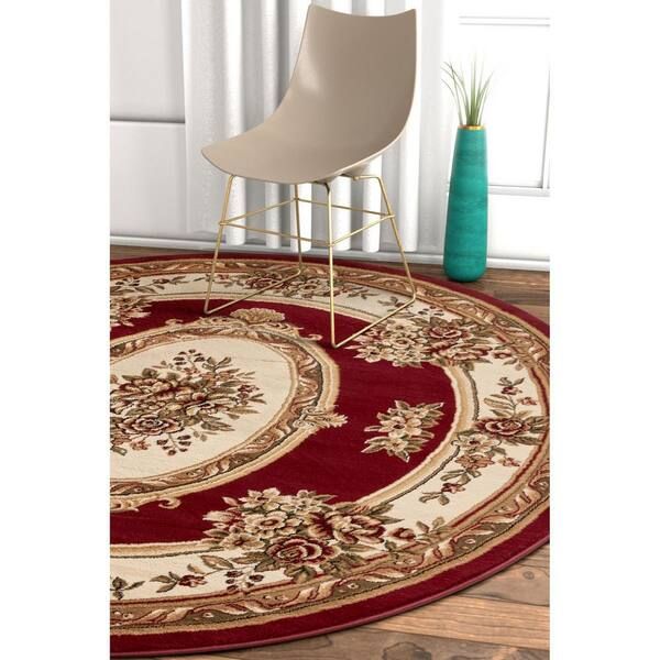 Well Woven Timeless Le Petit Palais Red Traditional Medallion 5 Ft. X 5 Ft.  Round Area Rug 36300 – The Home Depot With Timeless Oval Rugs (Photo 12 of 15)