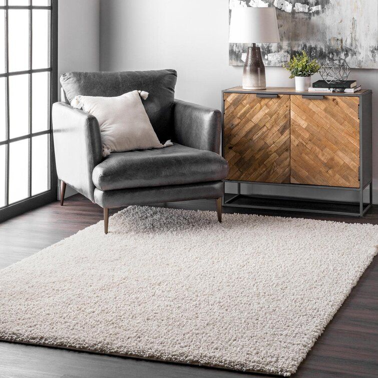 Winston Porter Clay Solid Shag Cream White Area Rug & Reviews | Wayfair Pertaining To Solid Shag Rugs (Photo 1 of 15)