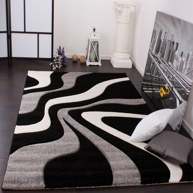 Zipcode Design Kynlee Black/grey/white Rug & Reviews | Wayfair.co.uk Within Black And White Rugs (Photo 2 of 15)