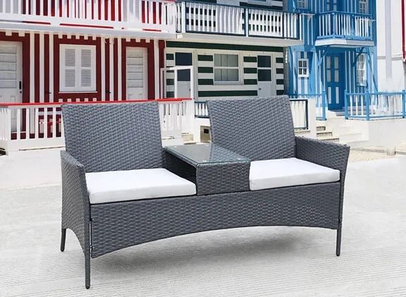2 Seater Loveseat Garden Patio W/ Tea Table Outdoor Furniture Rattan Sofa  Chair | Ebay Throughout Loveseat Tea Table For Balcony (View 13 of 15)