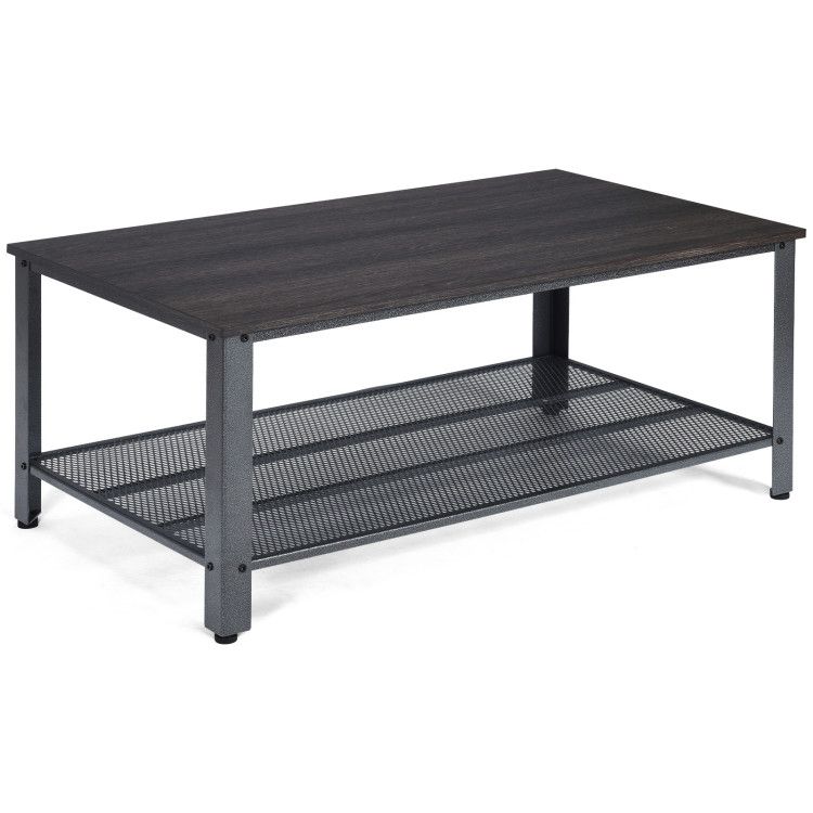 2 Tier Industrial Coffee Table Console Table With Storage Shelf – Costway Inside Outdoor 2 Tiers Storage Metal Coffee Tables (Photo 5 of 15)