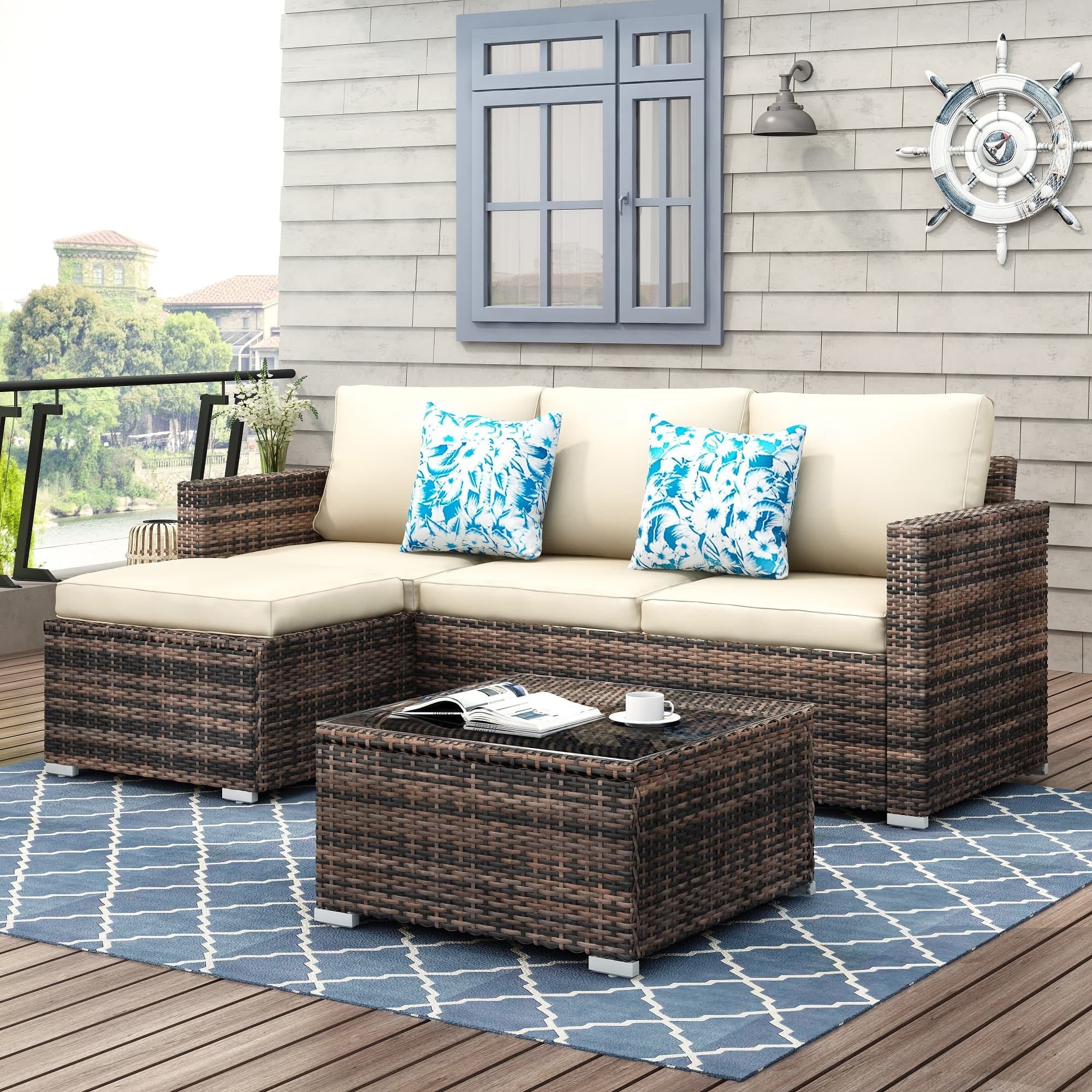 3 Piece Patio Furniture Sets Resin Wicker Outdoor Sectional Sofa Chat Set –  On Sale – – 31721010 Inside Outdoor Wicker 3 Piece Set (Photo 15 of 15)