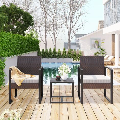 3 Pieces Patio Set Wicker Outdoor Furniture Sets Modern Bistro Set Patio  Conversation Sets For Balcony, Regarding Patio Furniture Wicker Outdoor Bistro Set (View 6 of 15)