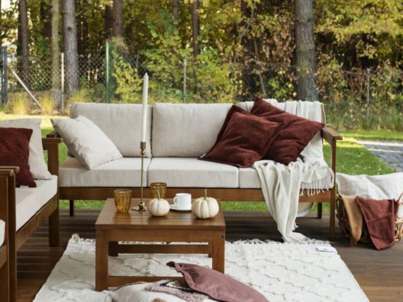 3 Seater Garden Sofa Outdoor Wooden Furniture With Cushions – Impact  Furniture For Wood Sofa Cushioned Outdoor Garden (View 6 of 15)