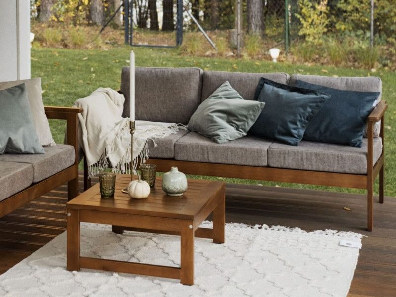 3 Seater Garden Sofa Outdoor Wooden Furniture With Cushions – Impact  Furniture Inside Wood Sofa Cushioned Outdoor Garden (View 4 of 15)
