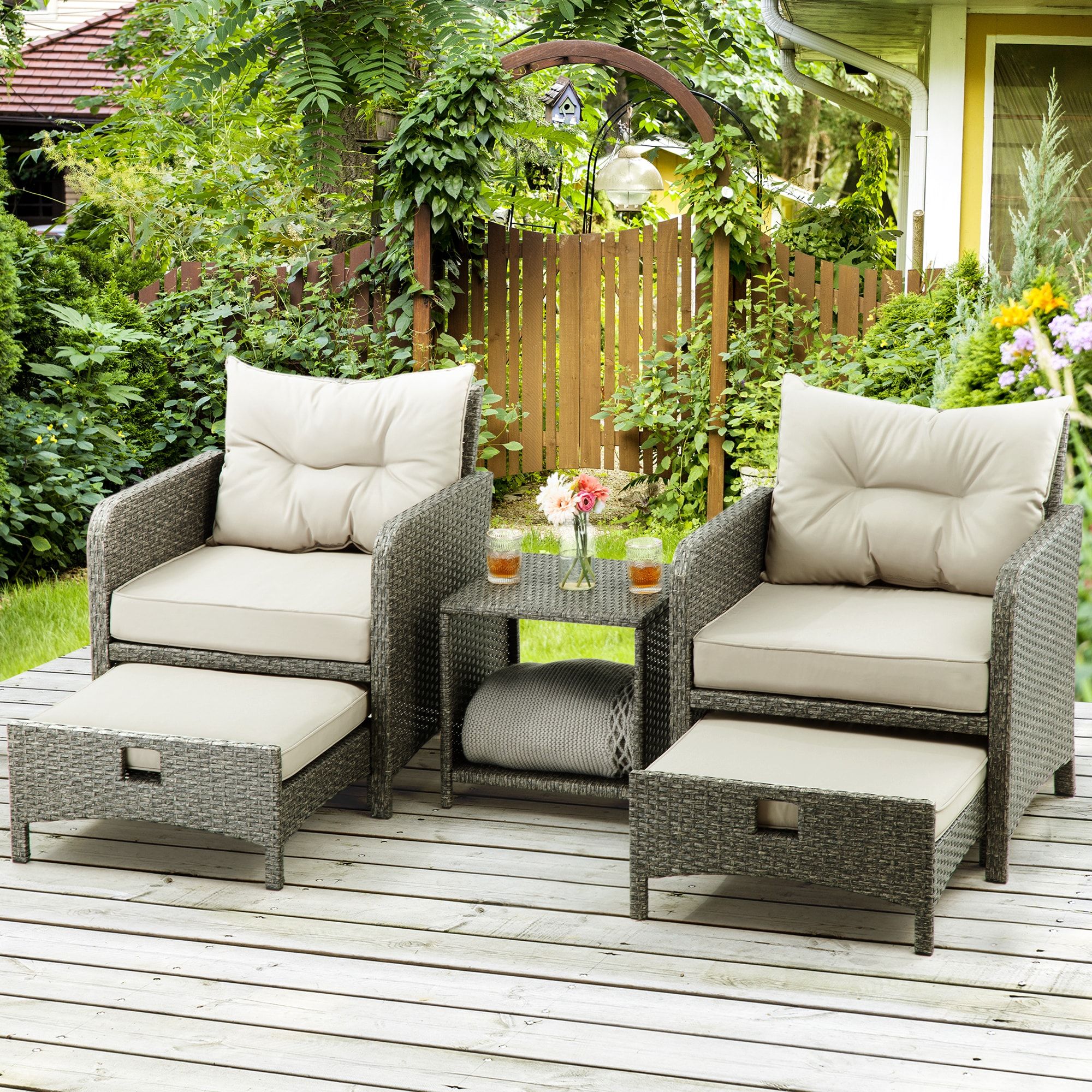 5 Piece Patio Conversation Set 5 Piece Wicker Patio Conversation Set With  Gray Pamapic Cushions In The Patio Conversation Sets Department At Lowes With 5 Piece Patio Furniture Set (Photo 1 of 15)