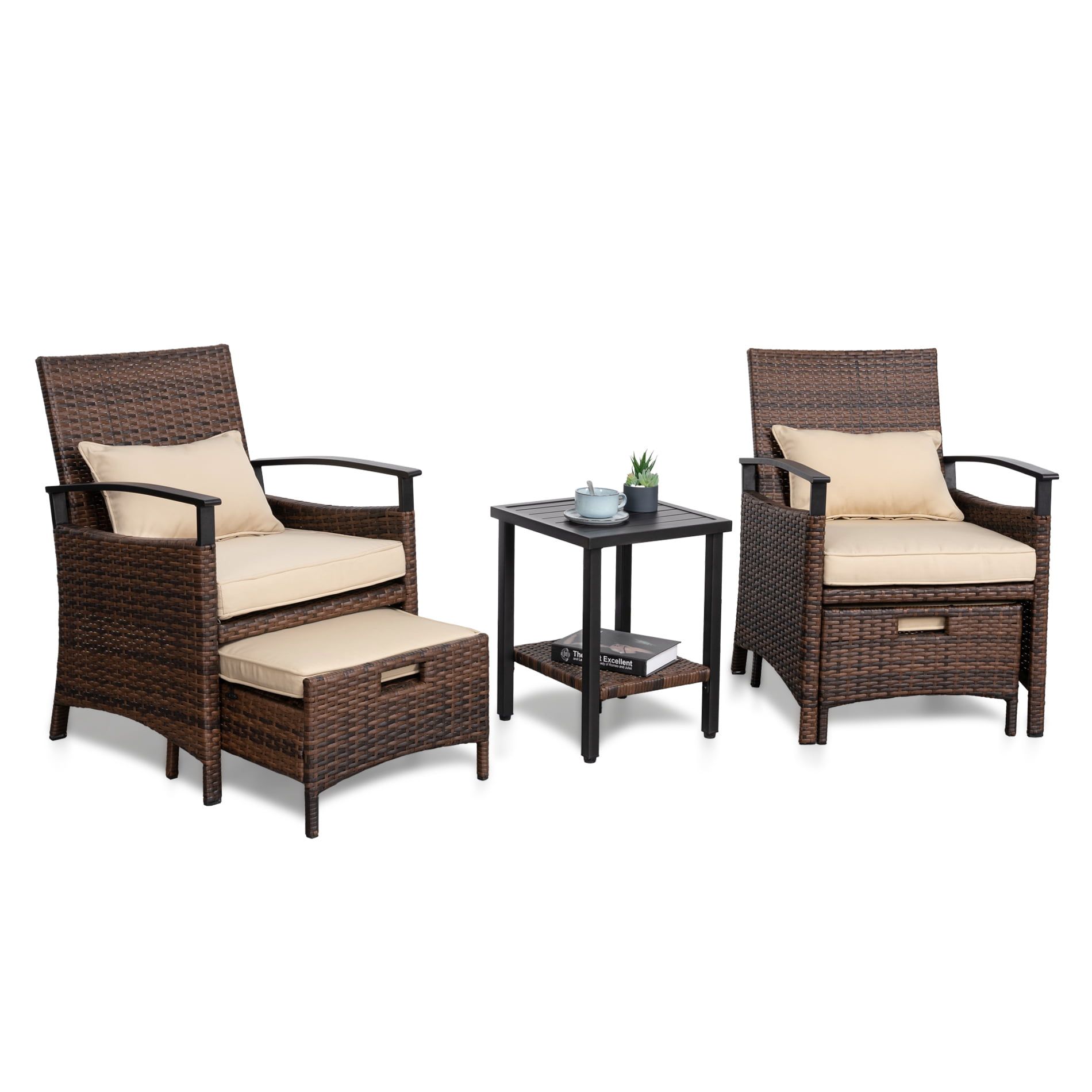 5 Piece Wicker Patio Furniture Set Outdoor Chairs And Ottomans – Walmart With Regard To Ottomans Patio Furniture Set (Photo 4 of 15)