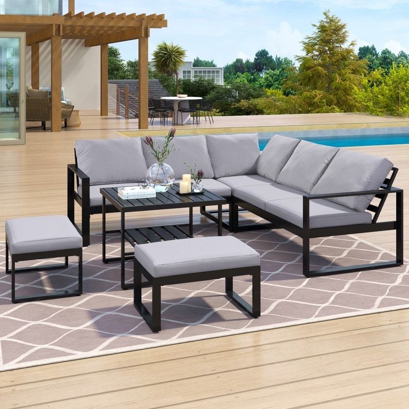 6 Piece Outdoor Patio Conversation Sofa Set With Metal Frame – On Sale – –  37254499 Intended For Side Table Iron Frame Patio Furniture Set (View 15 of 15)