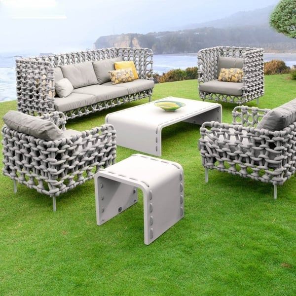 6 Pieces Aluminium & Rope Outdoor Sofa Set With Coffee Table And Cushion  Pillow In Grey Homary With Regard To Cushions &amp; Coffee Table Furniture Couch Set (Photo 12 of 15)