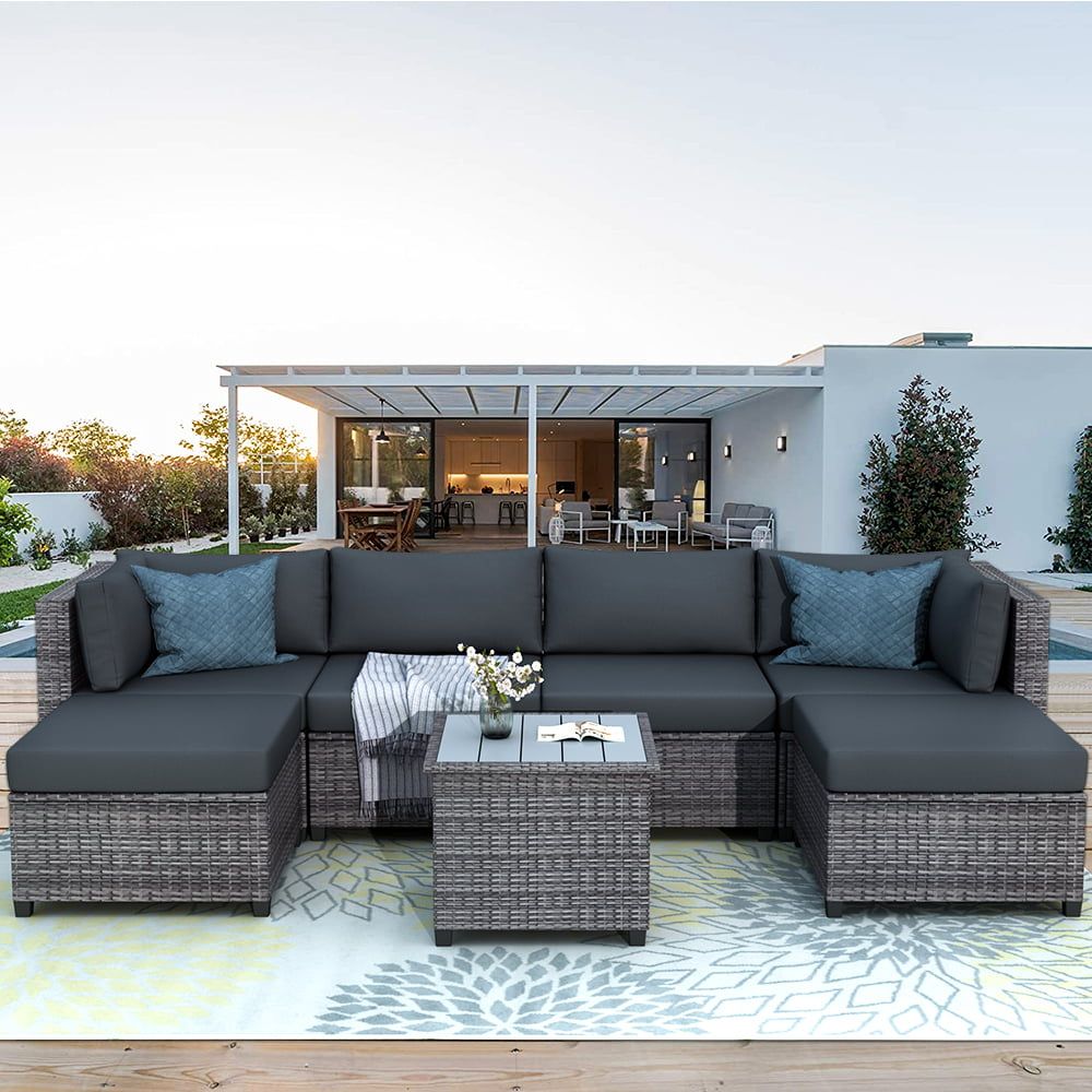 7 Piece Rattan Sectional Sofa Set, Outdoor Conversation Set, All Weather Wicker  Sectional Seating Group With Cushions & Coffee Table, Morden Furniture  Couch Set For Patio Deck Garden Pool, B722 – Walmart Regarding 7 Piece Rattan Sectional Sofa Set (Photo 1 of 15)