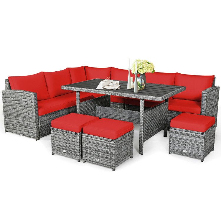 7 Pieces Outdoor Wicker Sectional Sofa Set With Dining Table – Costway Regarding 7 Piece Rattan Sectional Sofa Set (View 14 of 15)