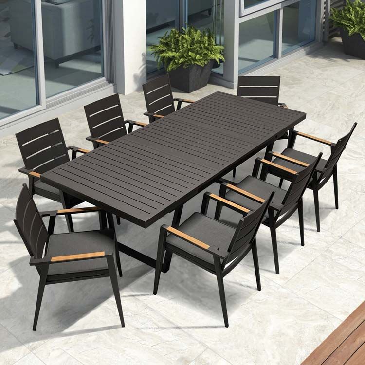 9 Pc Aluminum Patio Dining Set – Raven Table With Keto Chair – Teak Patio  Furniture | Teak Outdoor Furniture | Teak Garden Furniture For Metal Table Patio Furniture (View 10 of 15)