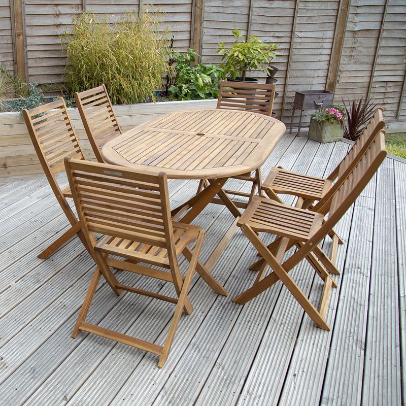 Acacia Wood Garden Patio Dining Setwensum – 6 Seats – Buy Online At Qd  Stores Intended For Acacia Wood With Table Garden Wooden Furniture (View 3 of 15)