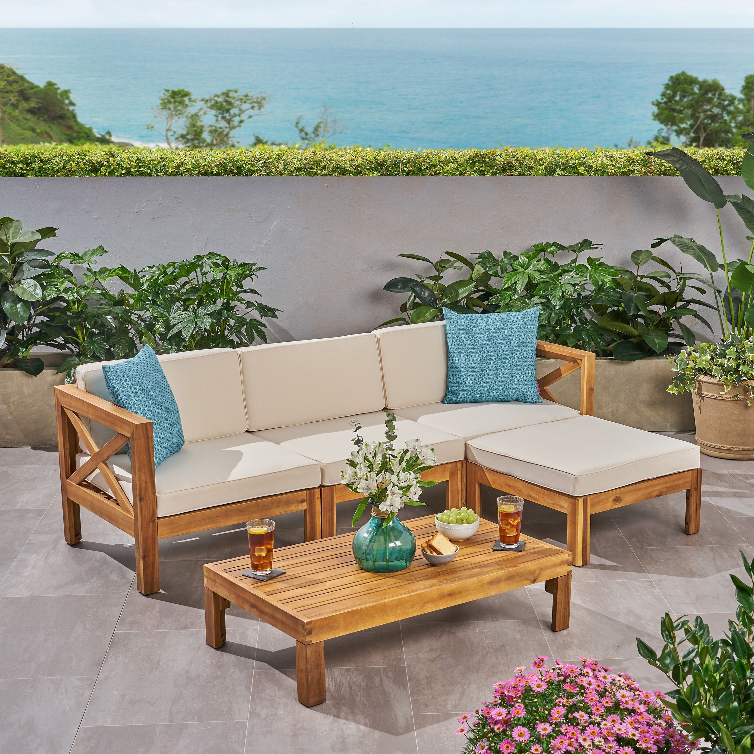 Alcove Outdoor Acacia Wood 5 Piece Sofa Setchristopher Knight Home – On  Sale – – 26474504 Pertaining To 5 Piece Outdoor Patio Furniture Set (View 10 of 15)
