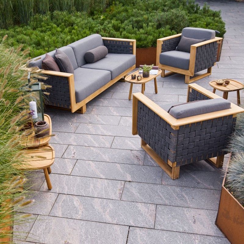 Angle Garden Sofa 3 Seater With Teak Structure And Dark Grey Soft Rope With Wood Sofa Cushioned Outdoor Garden (Photo 13 of 15)