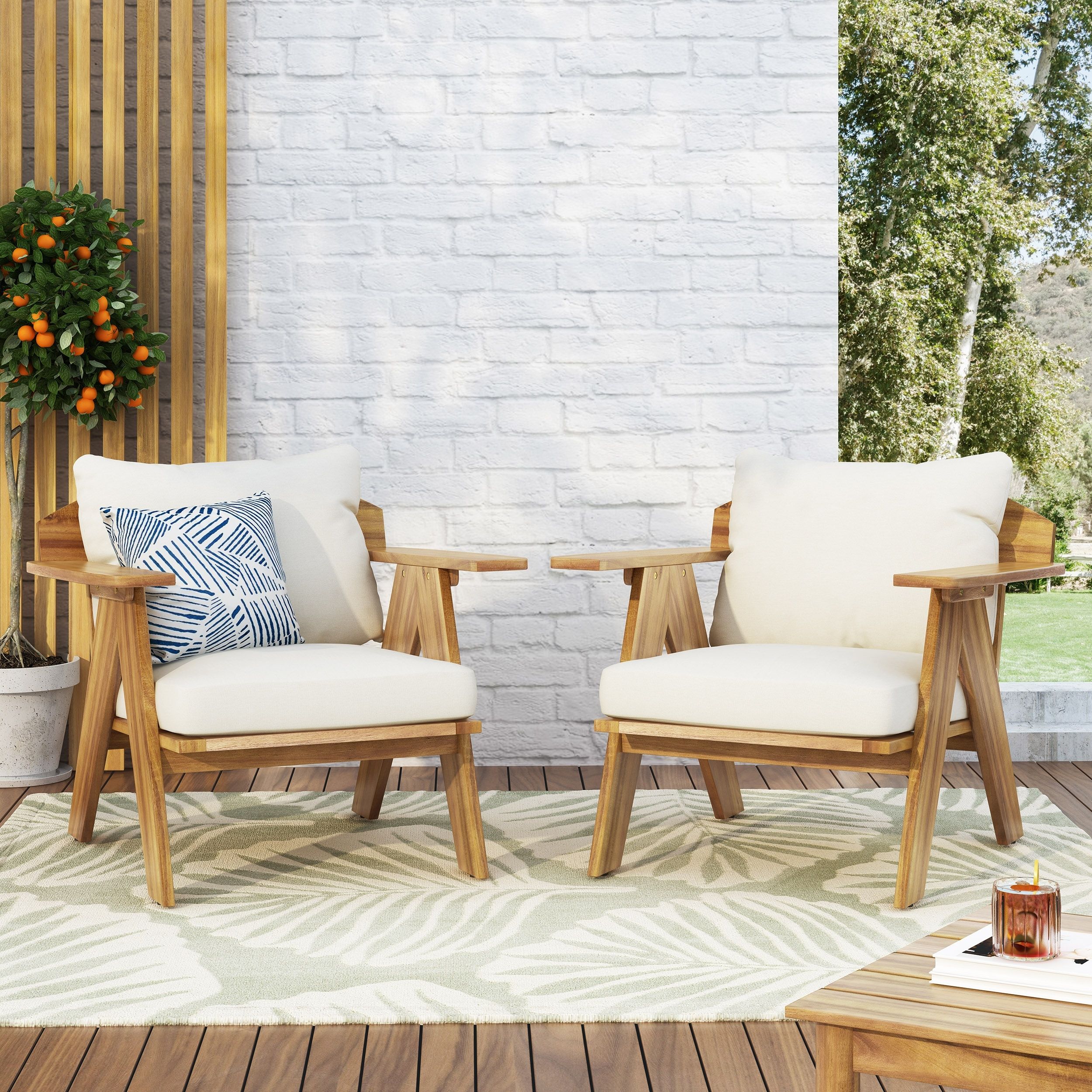 Arcola Outdoor Acacia Wood Club Chairs With Cushions (set 2)christopher  Knight Home – On Sale – – 32221828 In Acacia Wood With Table Garden Wooden Furniture (View 13 of 15)