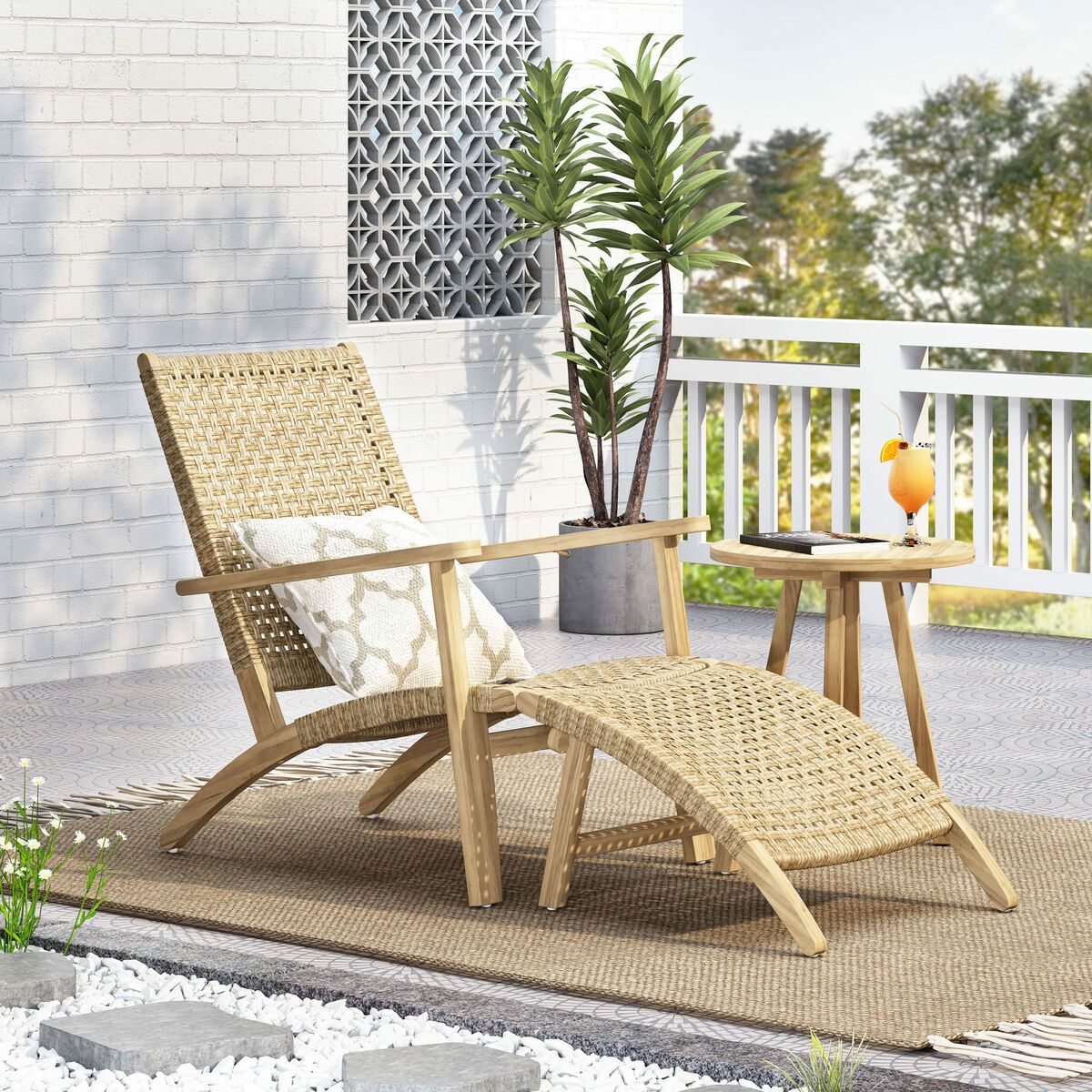Arlost Outdoor Wicker Lounge Chair With Ottoman, Light Brown And Light  Multibrow | Ebay For Brown Wicker Chairs With Ottoman (Photo 11 of 15)