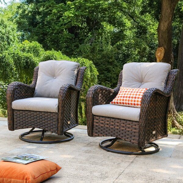 Bayou Breeze Brice Swivel Wicker Outdoor Lounge Chair & Reviews | Wayfair Pertaining To Brown Wicker Chairs With Ottoman (Photo 6 of 15)
